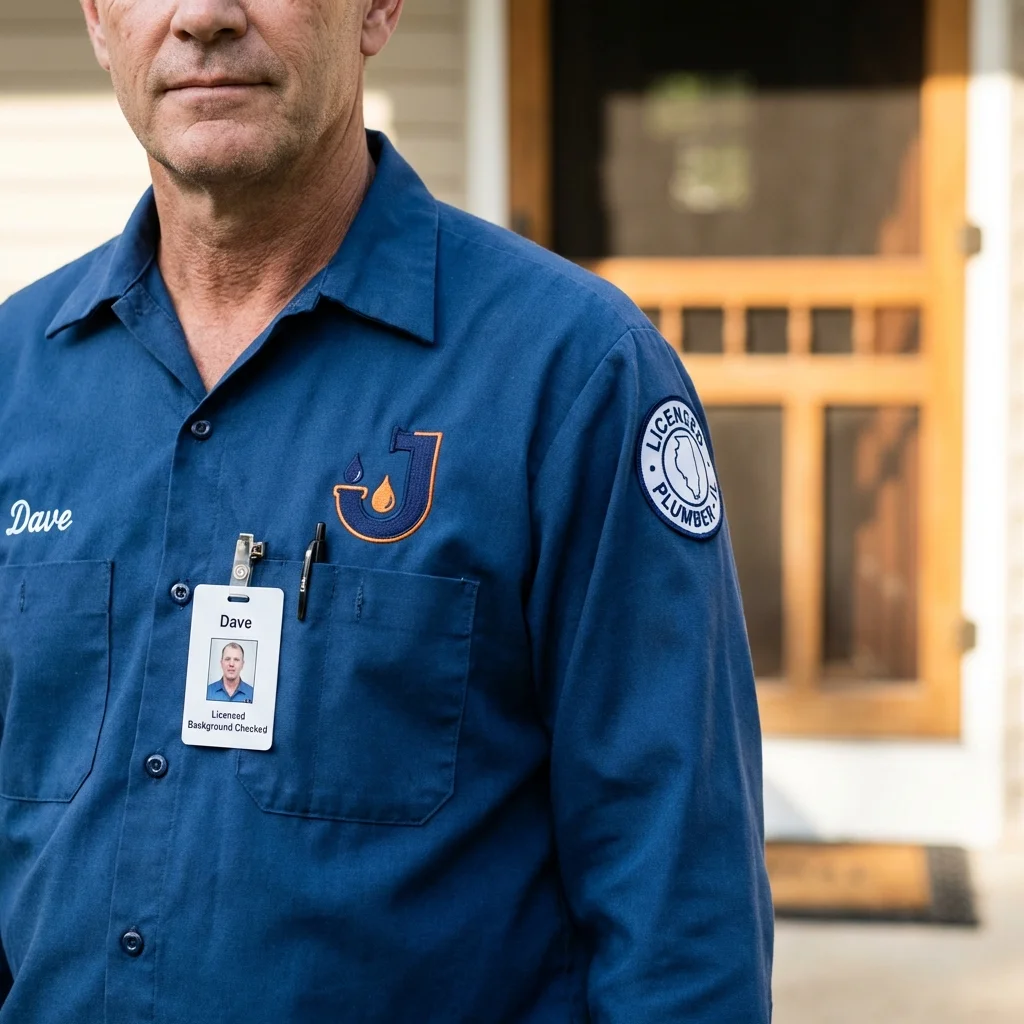 Licensed plumber showing ID badge in Inver Grove Heights, MN