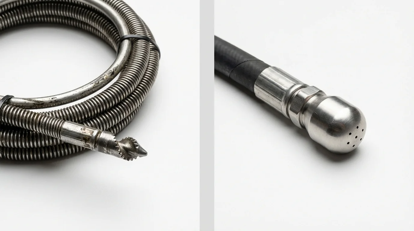 Drain snake cable and hydro jetting nozzle used for drain cleaning in Inver Grove Heights, MN
