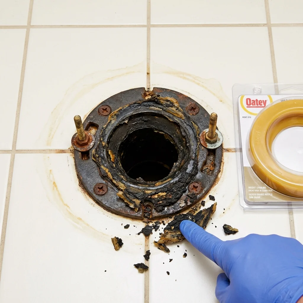 Failed wax ring showing water seepage at the base of a toilet in a Inver Grove Heights, MN home