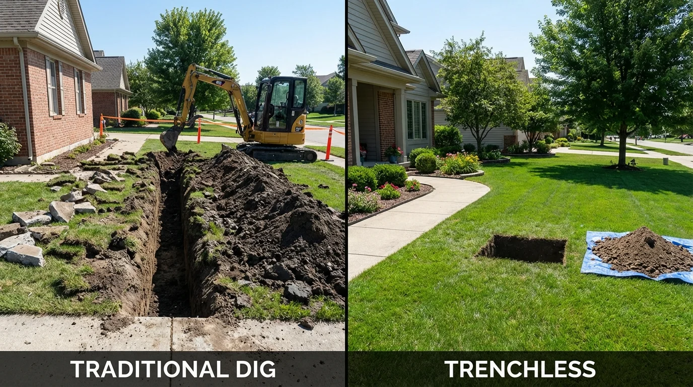 Trenchless sewer repair with minimal yard damage versus traditional excavation in Inver Grove Heights, MN